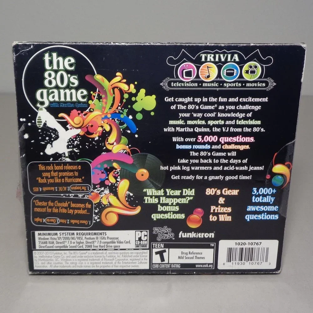 THE 80's GAME With Martha Quinn New PC CD-ROM Software Video Game / Trivia